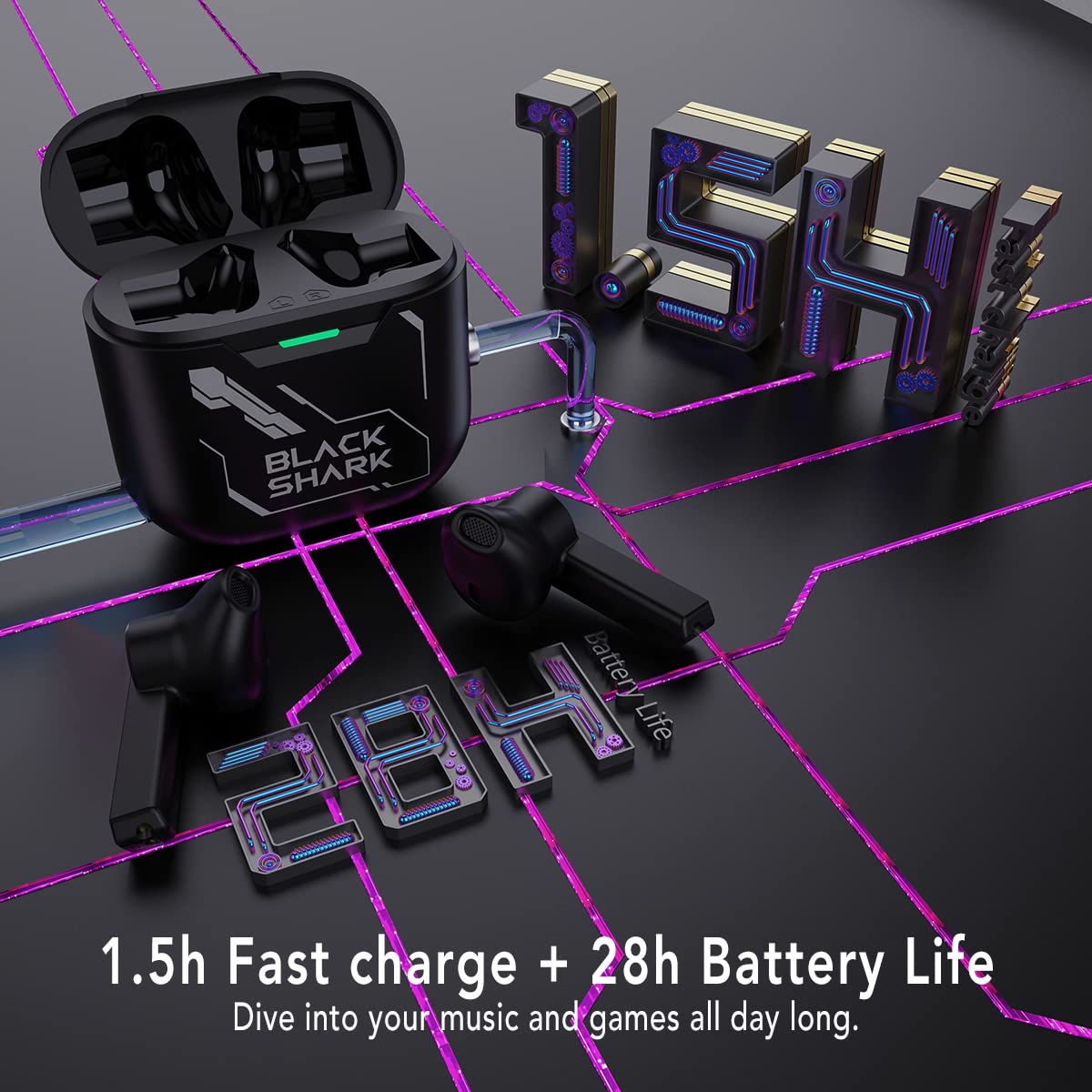 Black Shark Fones de ouvido sem fio Bluetooth 5.2 da JoyBuds, modo